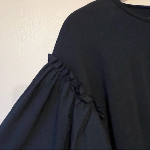Zara TRF Exaggerated Flutter Sleeve Top Black Size Small - Picture 5 of 6